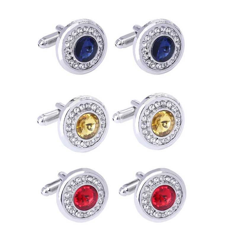 Luxury cubic zirconia mens cufflinks round rhinestone shirt cufflinks classic French set cufflinks high-quality mens jewelry giftsT250412