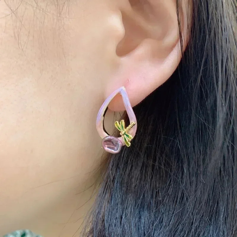 Flower Earrings Purple Simple Dragonfly Earrings Sweet Female Earrings Party Birthday Girl Birthday Gift 250409