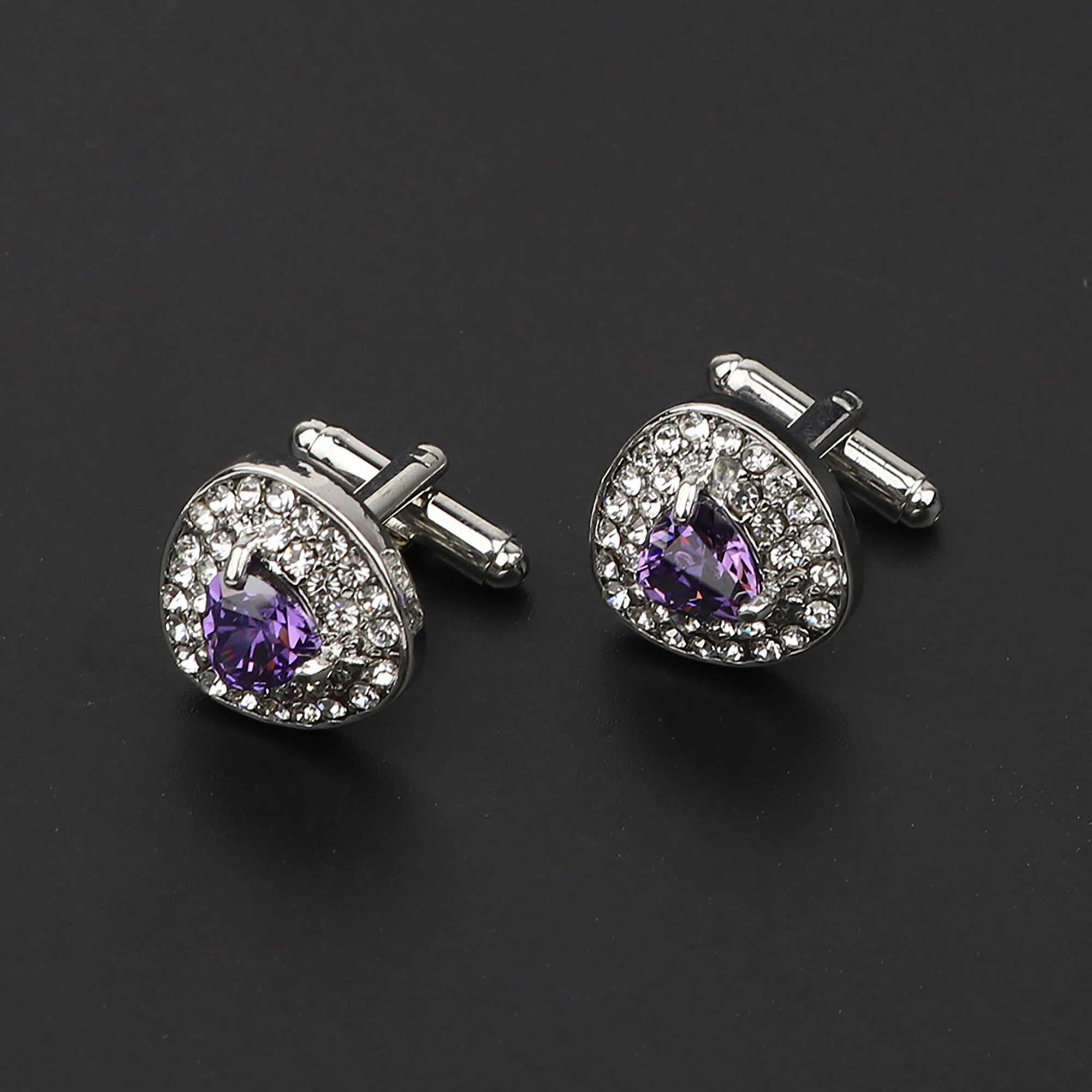 Luxury copper stainless steel round shiny rhinestone cufflinks high-end mens shirt set cufflinks wedding party daily accessoriesT250412