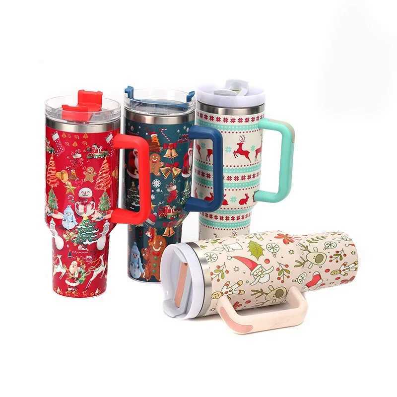 Christmas Christmas Stainless Steel Thermos Bottles 40oz Tumbler Cold Hot Drinks Insulated Water Bottle with Straw Car Cup Travel Mug Y251112