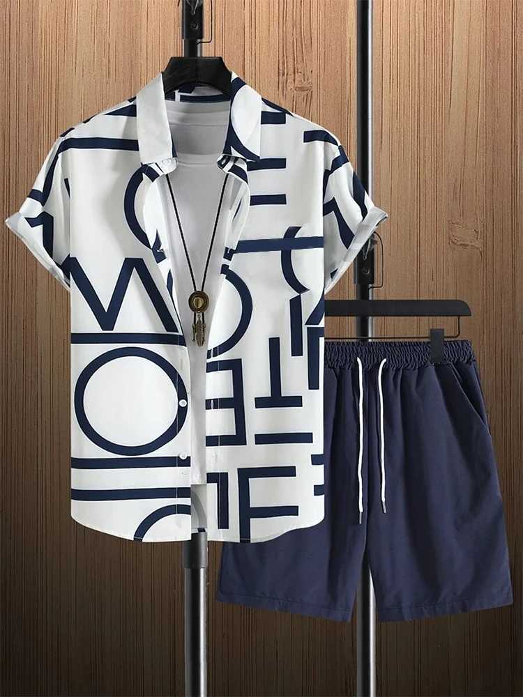 Color printed summer mens casual shirt and shorts set city street fashion short sleeved outdoor beach mens shortsXJ250412