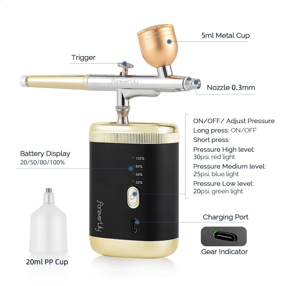 3 Levels Pressure Airbrush For Nail Art Paint Makeup Tattoo Cake Painting Spray Gun Face Hydration Sprayer 250409