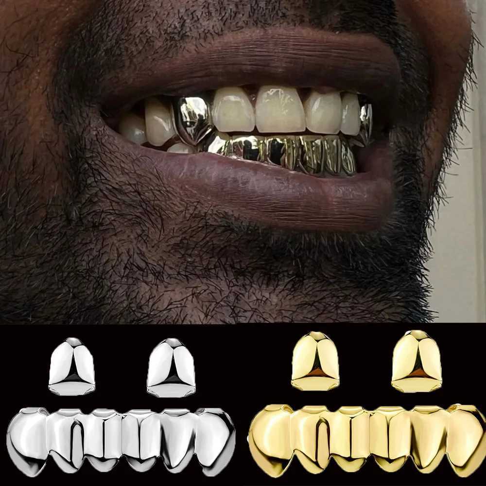 Rachelz Gold Silver DIY 2/6 Top Bottom Glossy Teeth Grilz Hip Hat Womens Jewelry Halloween Gift W250412