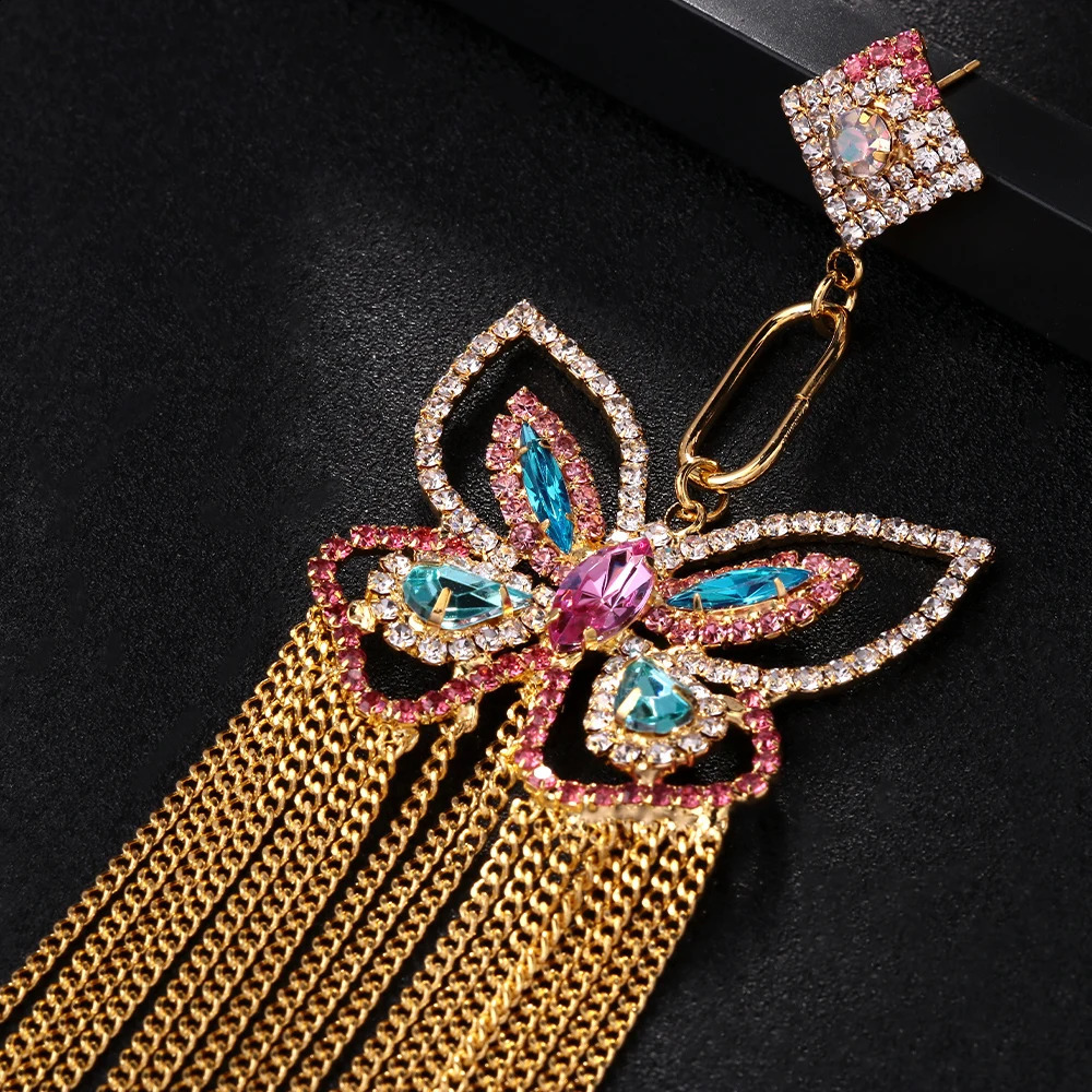 Shiny Purple Butterfly Tassel Earrings Y2k Elegant for Women Crystal Pendant Earrings Charms Jewelry Tending 250411