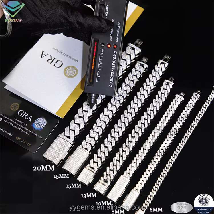 Fashion Jewelry Iced Out Moissanite Diamond Chain S925 Sterling Silver Cuban Link Chain with GRA Certidicate