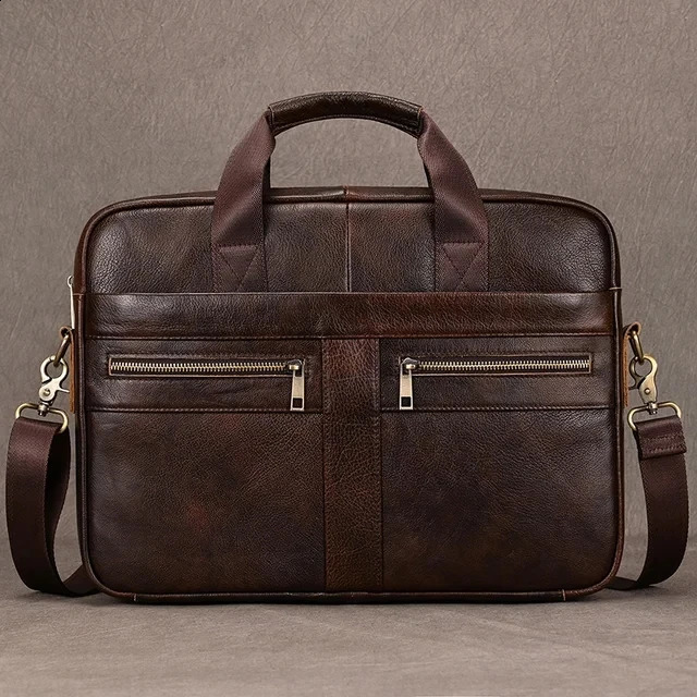 Luufan Genuine Leather Mens Business Handbag 15 Laptop Briefcase Bag Male A4 Document Shoulder Message Computer Bag Work Tote 250407