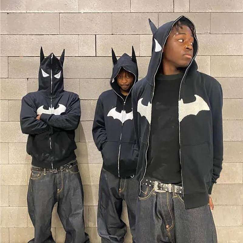Y2k Zip Up Cking Hip Hop Streetwear Goth Men Sweatshirt Couple Street Haruku Bat Animation Fashion Trend Hoodie Top