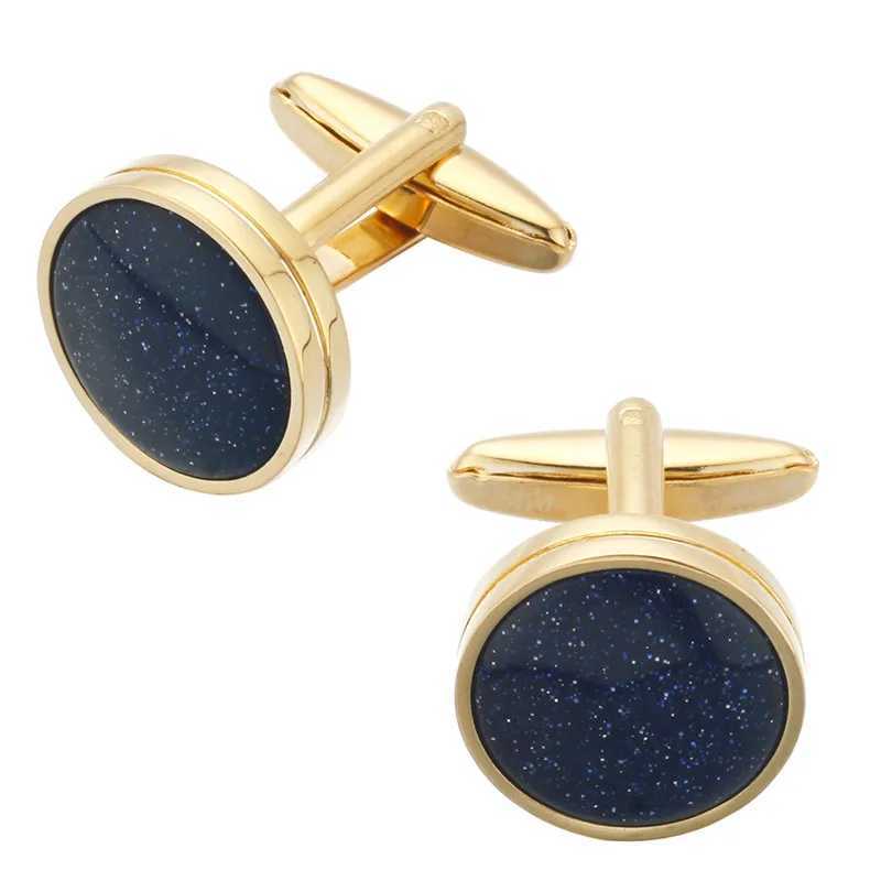 Memolisa Round Cufflinks Blue Black Stone Inlaid Fashion Mens Shirt Wedding Cufflinks High QualityT250412