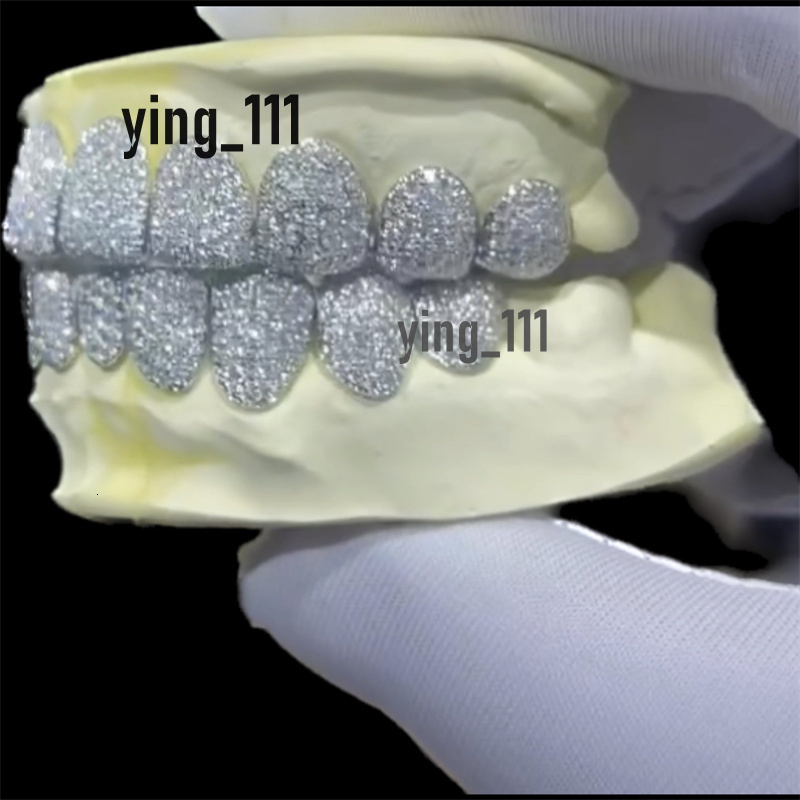 Custom Made Shining 6 Top and 6 Bottom Iced Out Grillz Hip Hop Bling Zig Set VVS Moissanite Diamond Teeth Grillz