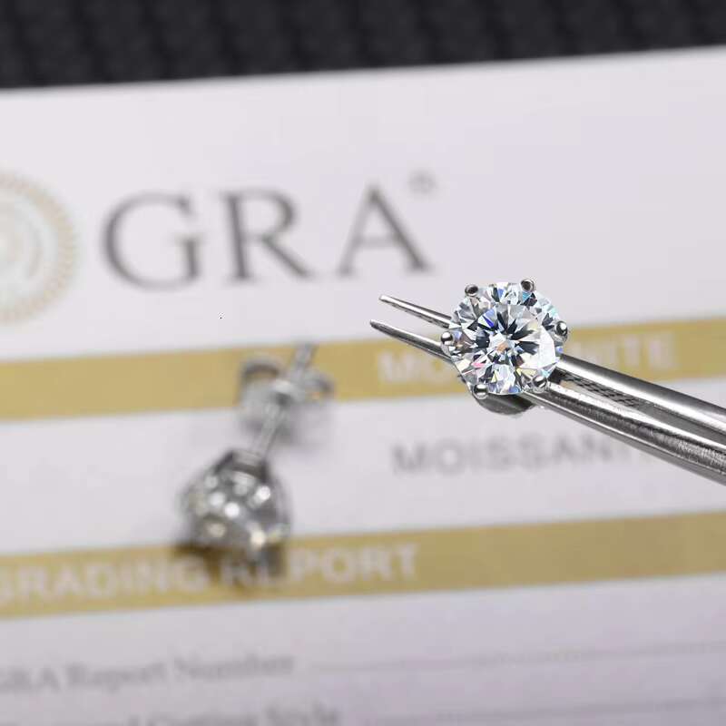 Fashion Style 6.5mm 1ct 6 Claws Earrings Diamond Earrings Men Moissanite Stud Earrings 925 Silver Jewelry
