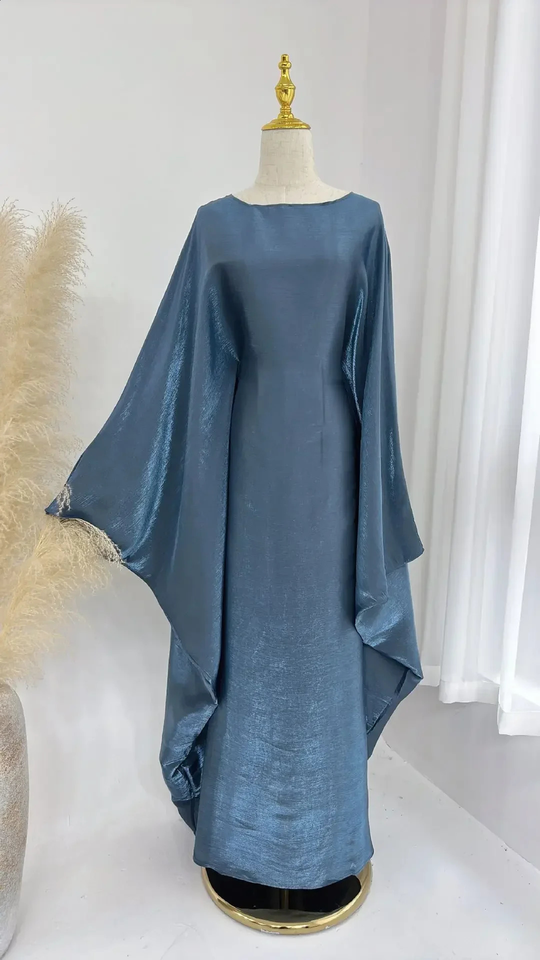 Ramadan satin Abaya Muslim Summer Batwing Sleeve Abayas Womens Kaftan Robe Dress Long 250411