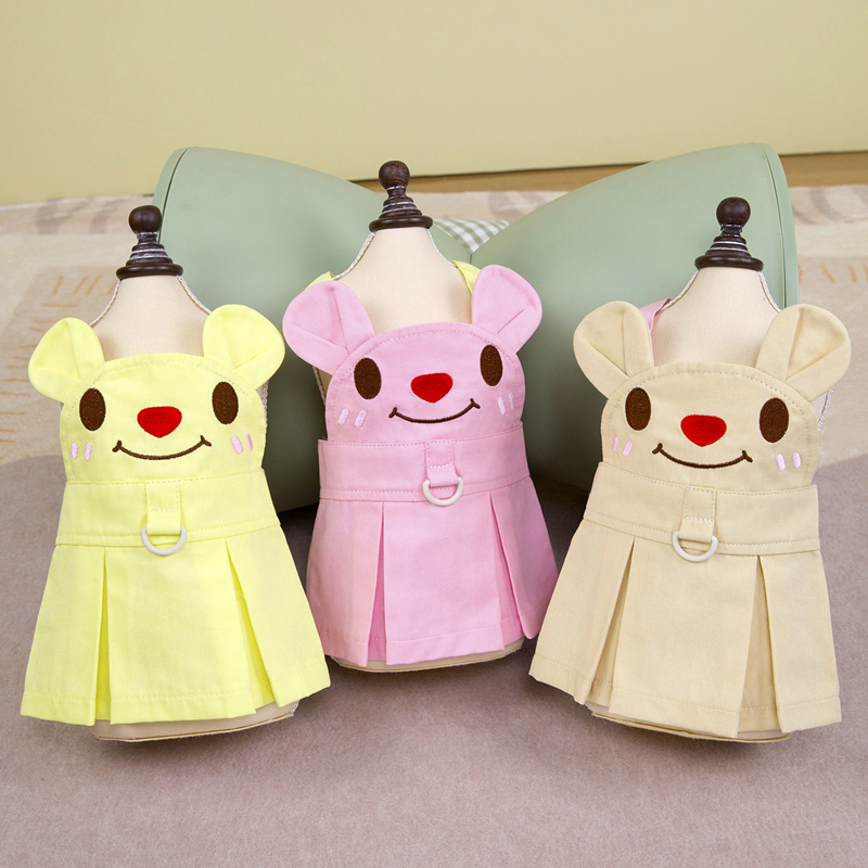Dog Cat Dress Embroidered Little Bear Cute Dog Dresses Puppy Denim Skirt Chihuahua Teddy Pomeranian Dress Birthday Holiday Clothes for Small Medium Do