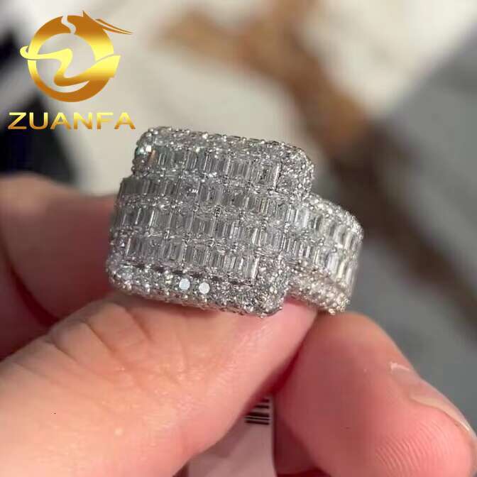 High End Moissanite Diamond Ring Hip Hop Style Fully Iced Out 925 Sterling Silver Moissanite Men Diamond Ring