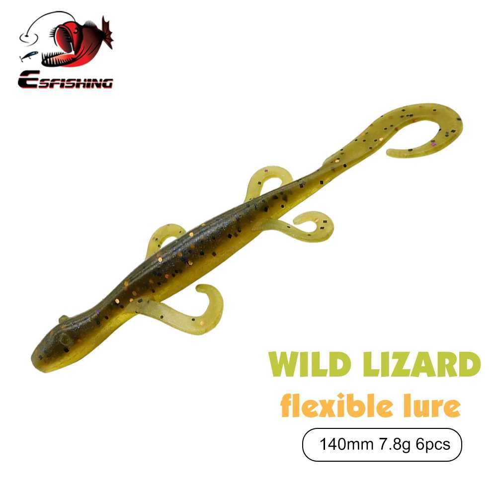 ESFISHING Soft Plastic Lures Wild Lizard 140mm 6pcs Pesca Isca Artifical Silicone Bass Fishing Baits Z250411