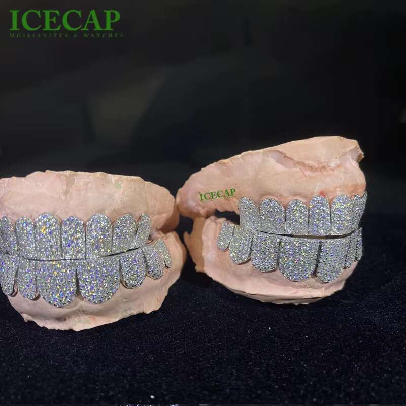 Customizable S925 Silver VVS Moissanite Honeycomb Setting Teeth Grillz 16-20 Hip Hop Iced Jewelry Bustdown Diamond Moissanite