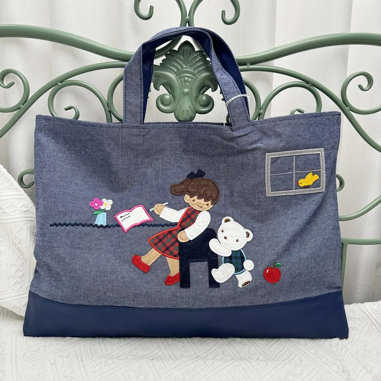 Ladies Cartoon Large Capacity Cloth Bag Handbag Handmade Embroidery Cowboy Tote 583701 583501