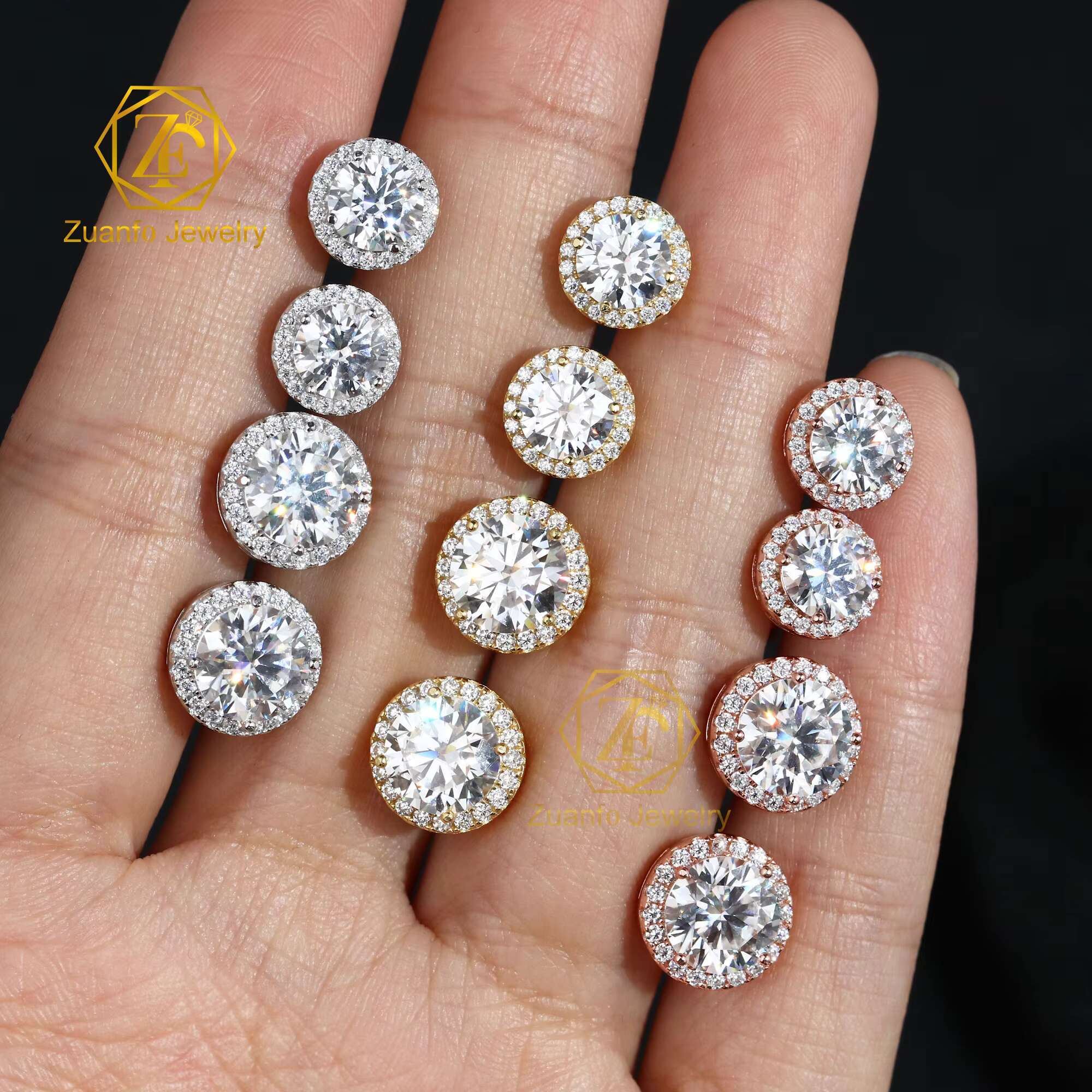 Diamond Tester 925 Silver 6.5mm 8mm Round Brilliant Cut D VVS Moissanite Halo Earrings for Women Pass Product