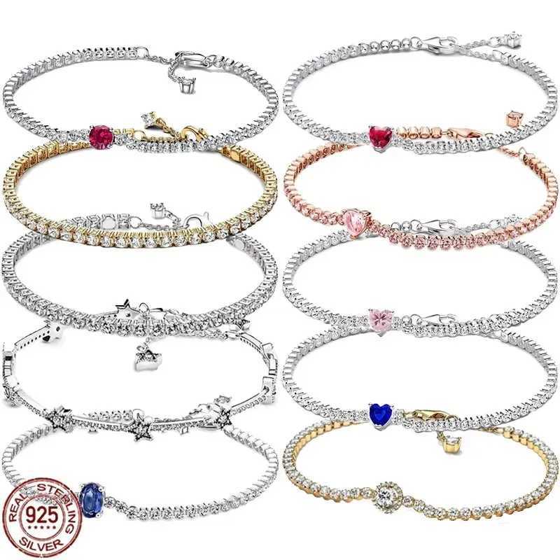 Exquisite 925 Sterling Silver New Shiny Heart-shaped Stars All Zircon Tennis Bracelet Luxurious Charm Bracelet Holiday GiftsC250411