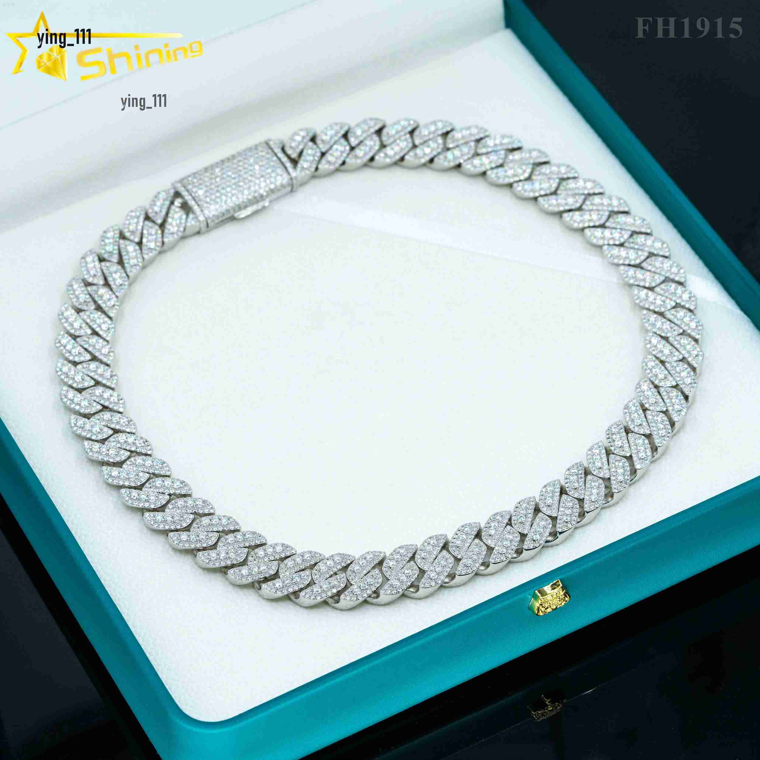 Fine Jewelry Hip Hop Gold Plated 925 Silver 12mm 15mm 18mm Vvs Moissanite Diamond Cuban Link Chain Iced Out