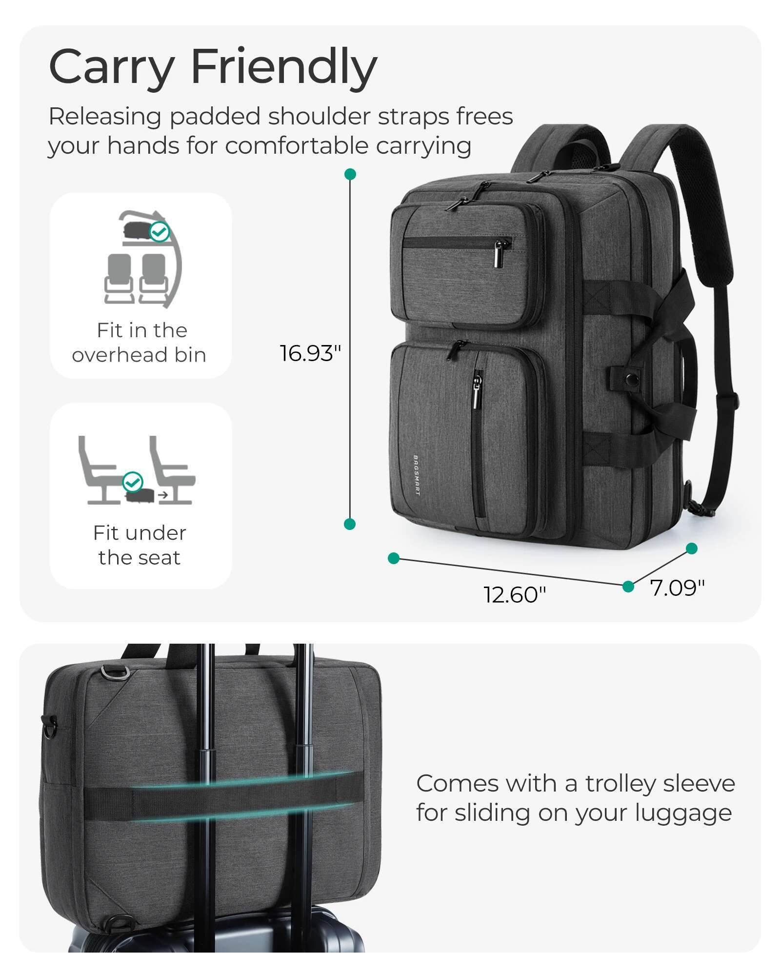 BAGSMART Laptop Bag For Men 3 In 1 Computer Briefcase 17.3 Inch Water- Notebook Cover Business Travel Office Backpack