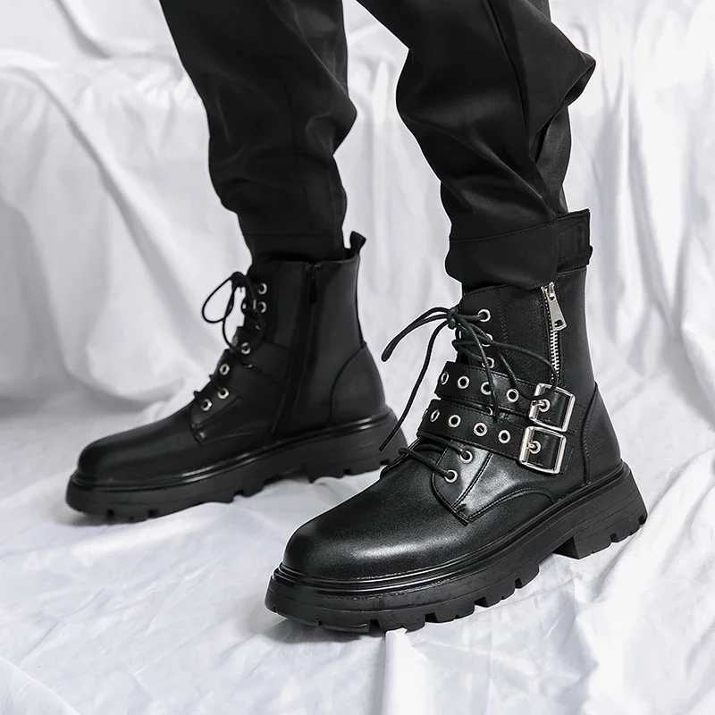 NEW Luxury Brand Black Mens Chelsea Boots Gothic Biker Boots Mens Casual Leather Outdoor Shoes Ankle Boots for Men MO-51382XJ251112