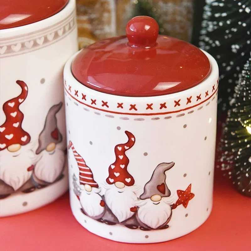 Christmas Nordic Style Christmas Clause Round Sealed Jar Candy Candied Dried Fruit Nut Food Storage Ceramic Container Kitchen Accessories Y251112
