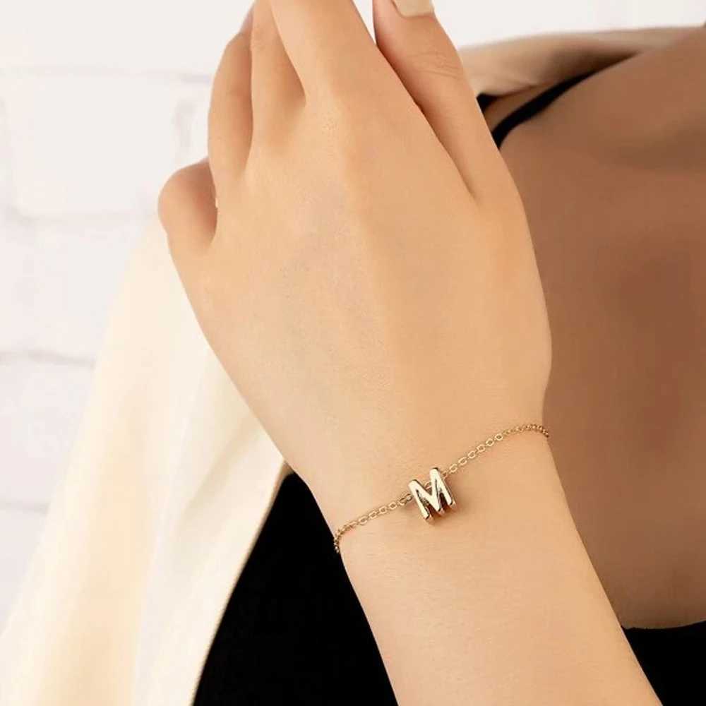 eManco DIY Personalized Alphabet Bracelet Stainless Steel Jewelry Simple Gold-Plated Accessories Girls Anniversary Gift WholesalC250411