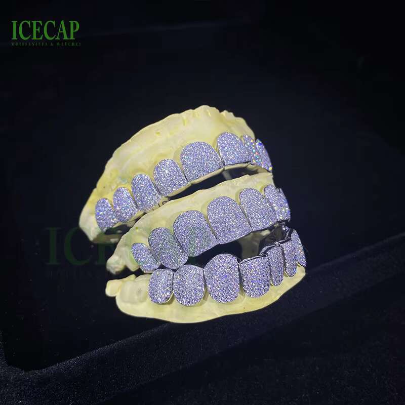 Fine Jewelry Moissanite Grillz Ice Out Honeycomb Teeth Grillz Deep Cut Silver Diamond Girls Custom Grillz