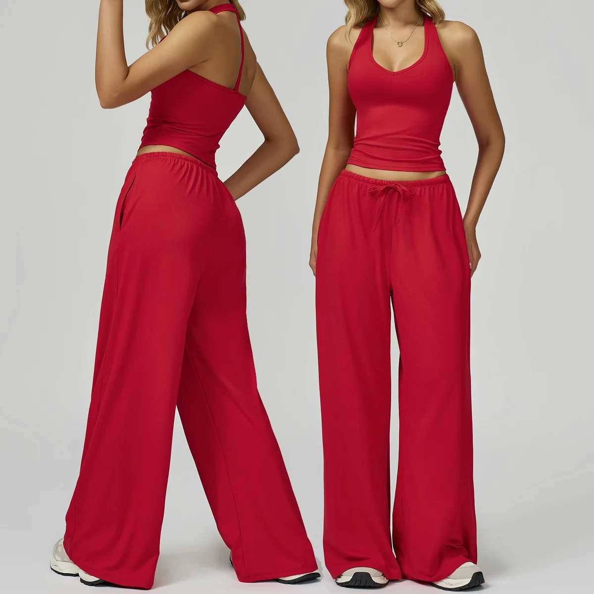 New Women Yoga Set 2/3 Pieces Long sleeves Workout Tracksuit Sportswear Gym Clothing Wide-leg sport pants Fitness Sports Suit J251112