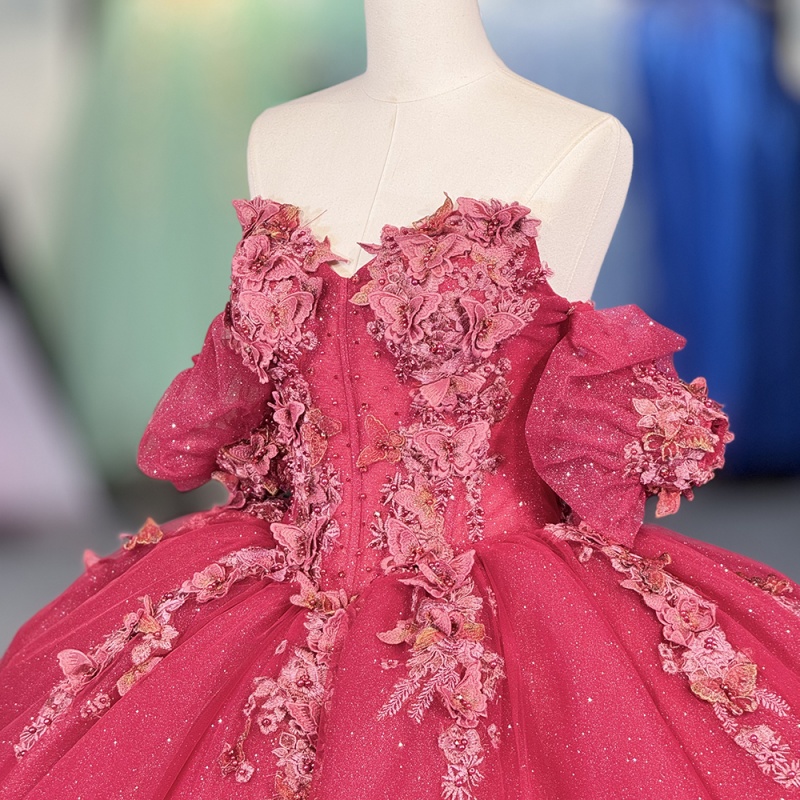 Red Shiny Princess Quinceanera Dresses Off Shoulder Beading Applique Bow Tull Sweet 16 Dress Ball Gown Vestidos 15 Anos
