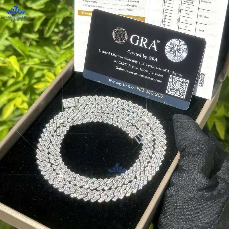 Custom Hip Hop Necklace Jewelry 925 Silver White Yellow Solid Gold Plated VVS1 Moissanite Diamond Iced Out 8mm Cuban Link Chain