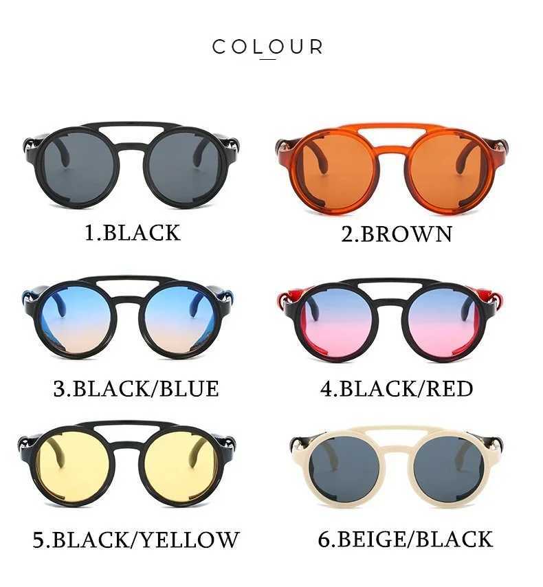 New Punk Style Round Frame Sunglasses UV Protection Men and Women Fashion Sunglasses Personalized Leather Inlaid Glasses Z250411