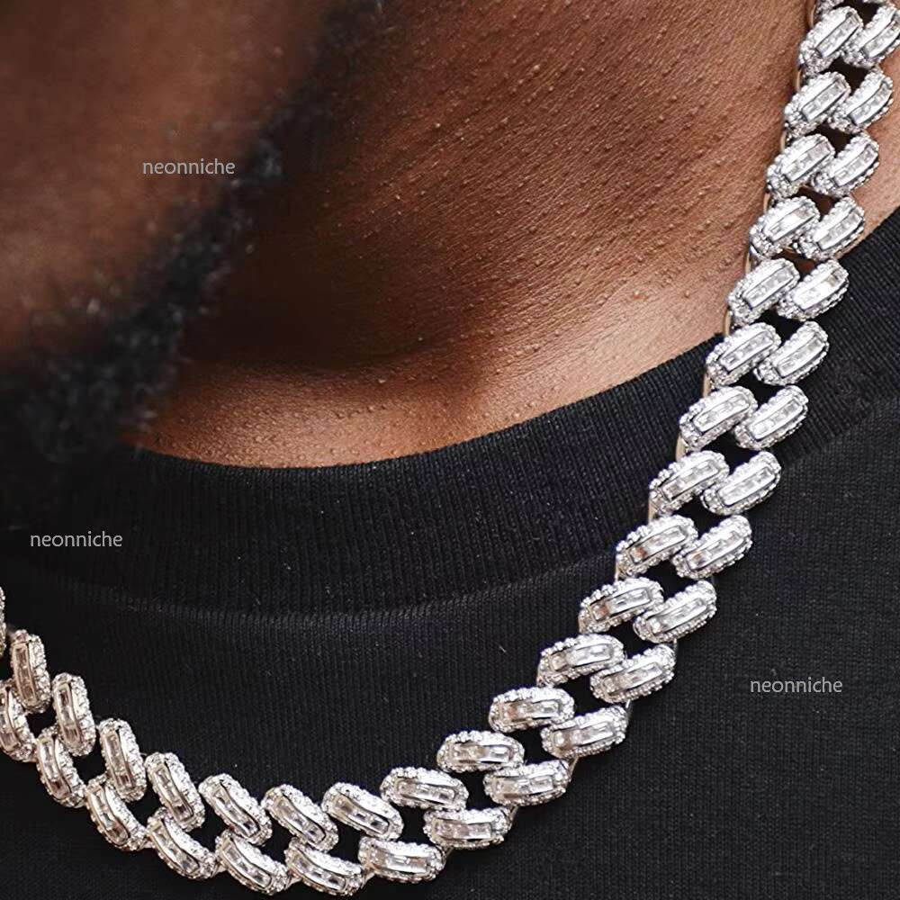 Qian Jian Hiphop Fashion Jewelry Sterg Sier k Chains VVS 6mm Iced Out Moissanite Dia Cuban Chain for Men's