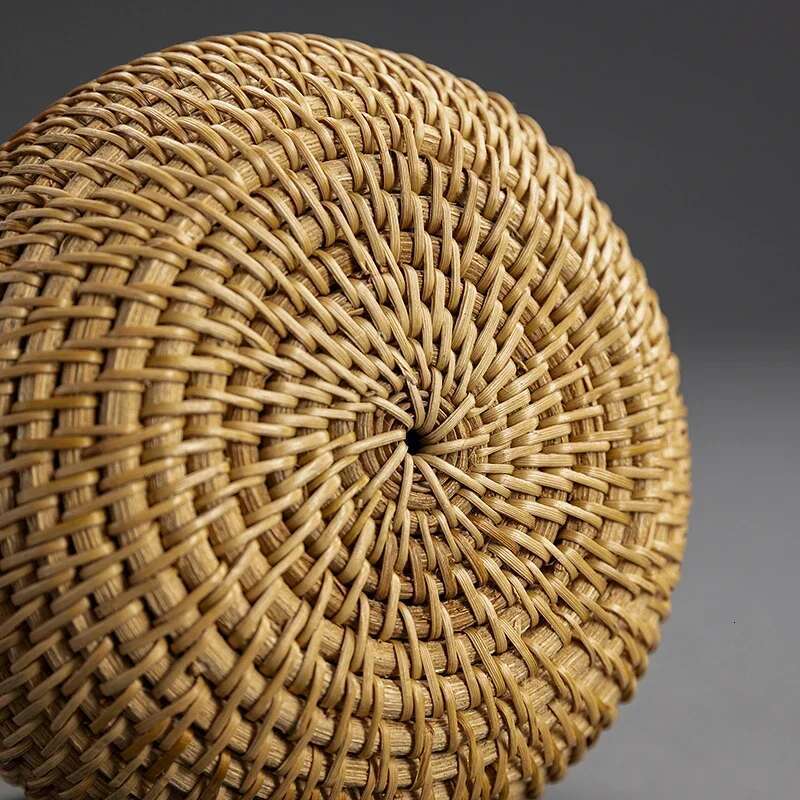 Handmade Rattan Round Drawstring Closure Shoulder Bags Women Single Storage Basket Vintage Versatile Woven Bag