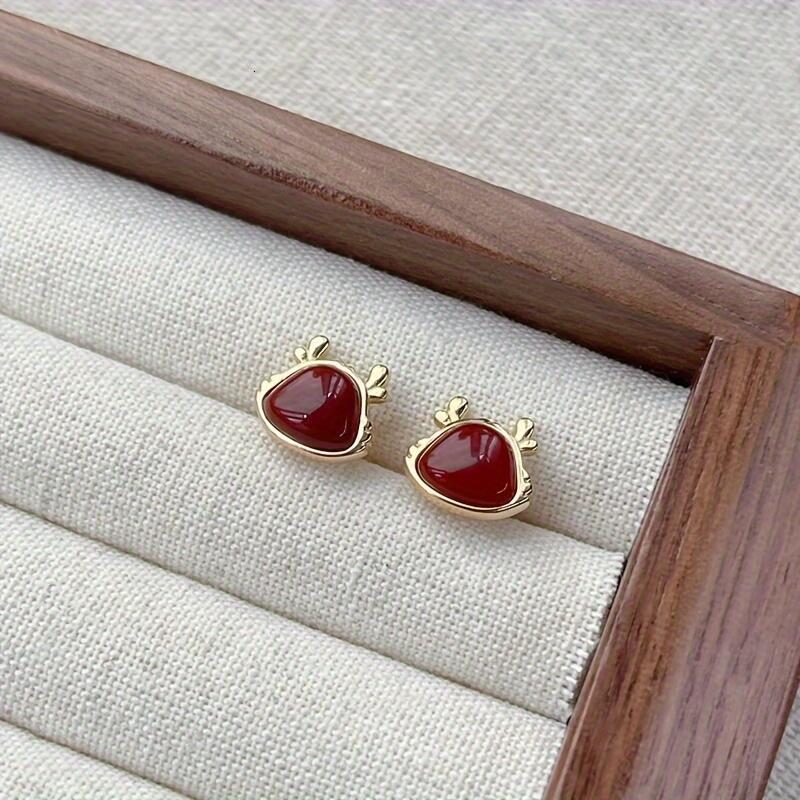 Fashion agate stud women, New Year zodiac lucky dragon rose gold earrings jewelry, handmade exquisite birthstone infinity rings for tail casual shoppi
