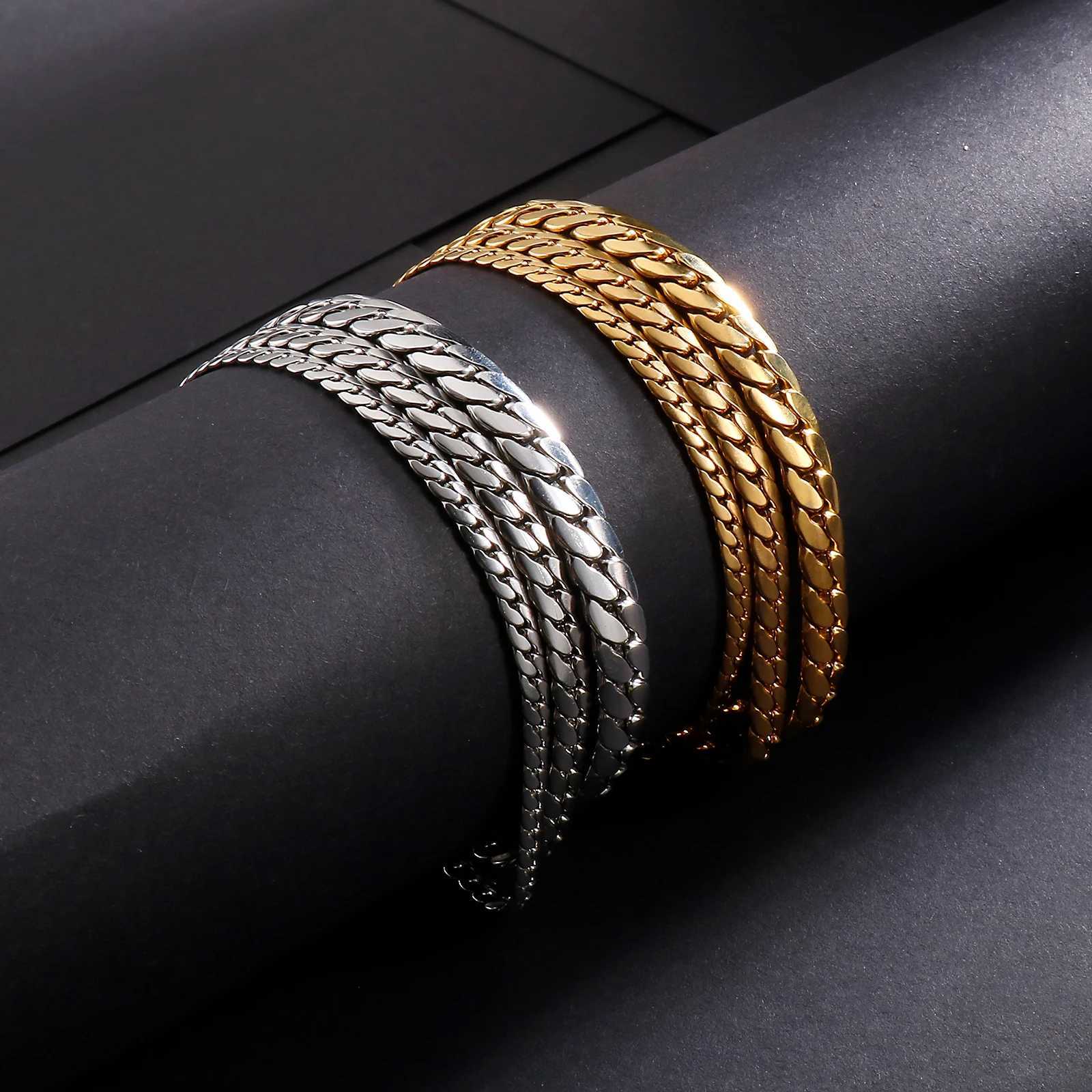 4/5/7mm Snake Chain Shiny Polished Link Couple Bracelet Simple Stainless Steel Trend jewelryC250411