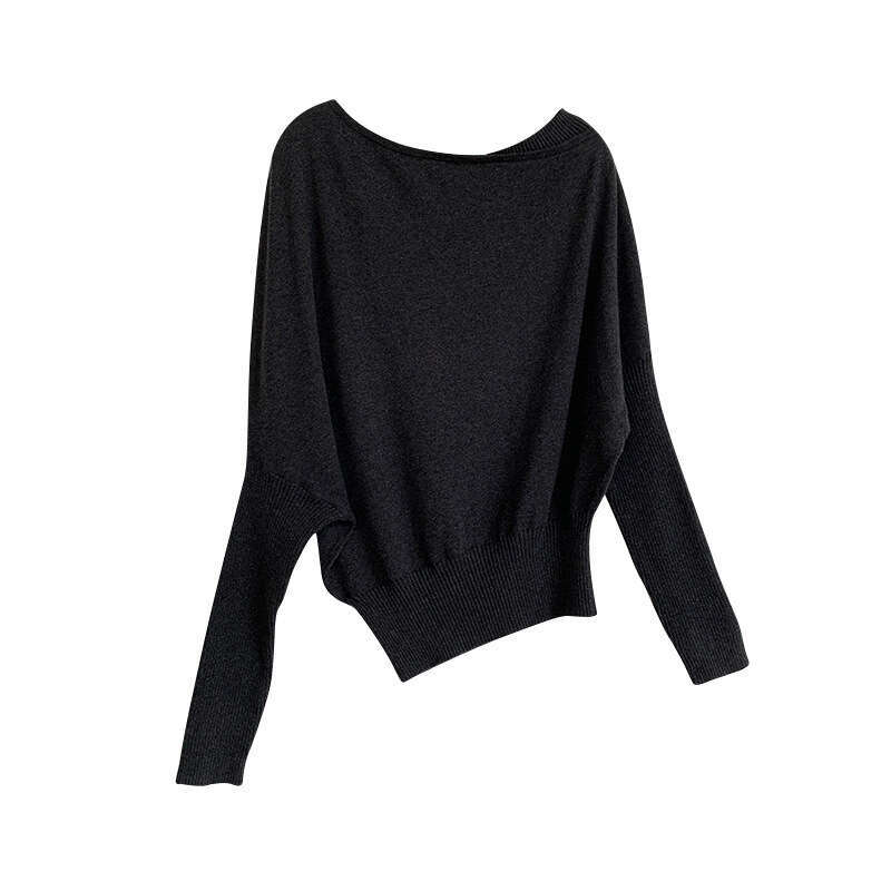 Nantao Lazy Style Off-Shoulder Cashmere Sweater Autumn New Long Sleeve Inner Wear Asymmetrical Knitted Top for Women