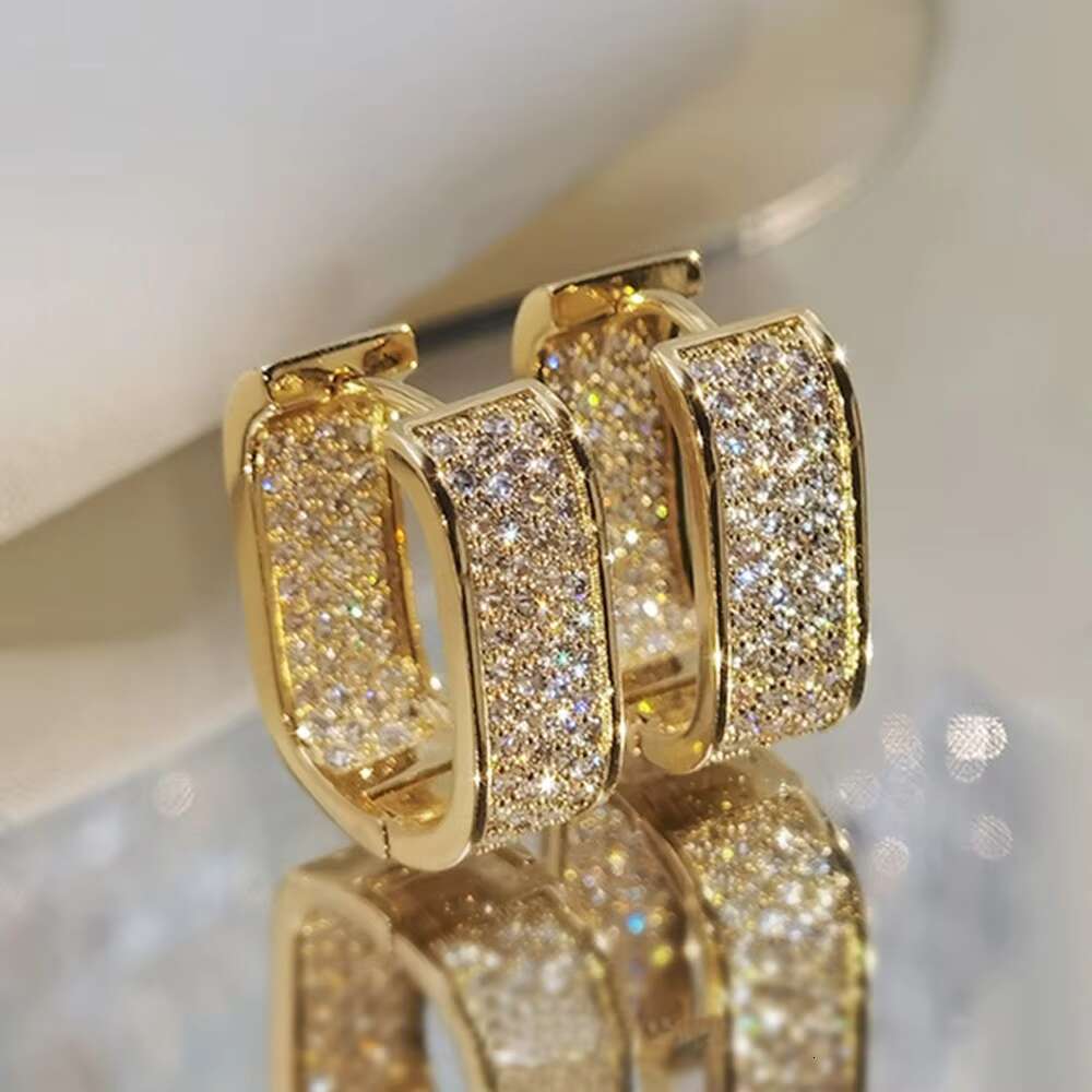 Wholesale Fashion Hip Hop Fashion Gold Plated U Shape Micro Moissanite Hoop Earrings Jewelry