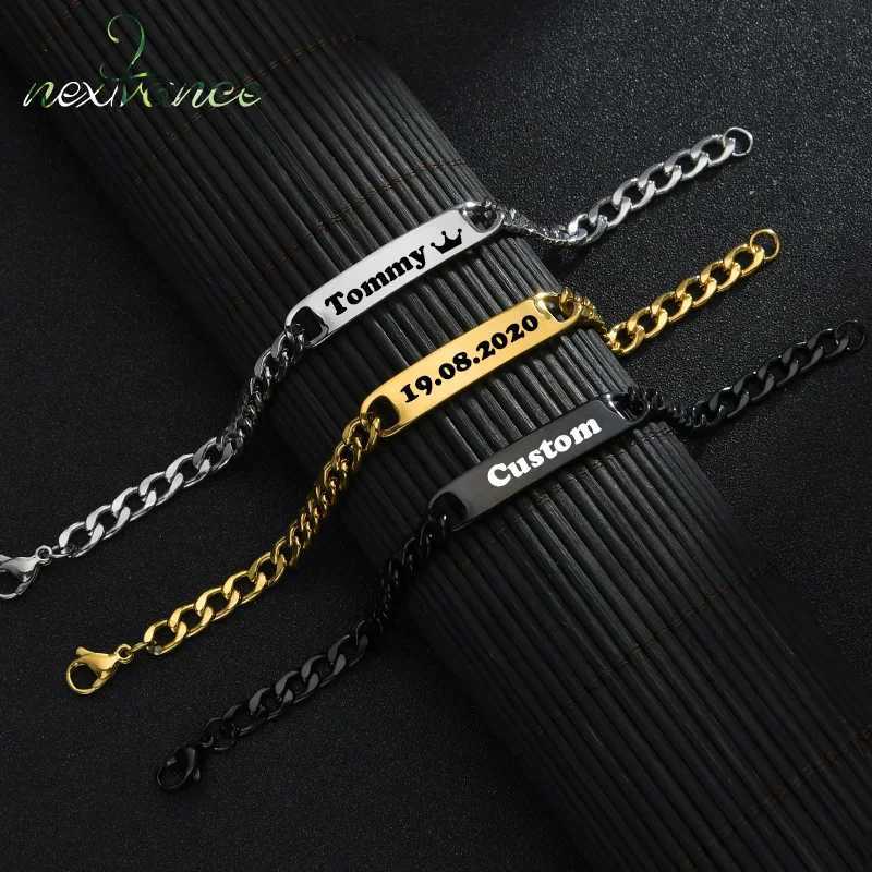 Nextvance Custom Name Bar Bracelets Engraved Date Letters For Men Stainless Steel Personalized Thick Chain Bracelet Jewelry GiftC250411