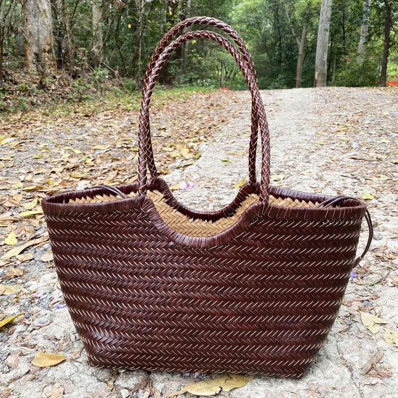 Genuine Leather Weave Tote Bags For Women Designer Handbag Purses 2025 New In Cowhide With Inner Pocket Underarm Shoulder