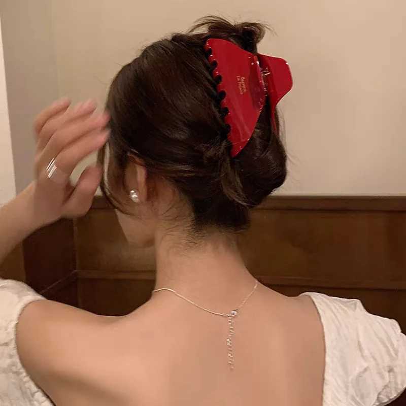 10cm long hair claw crab acetate red hair accessory suitable for girls and women to wear fashionable hairstyles Y2504012