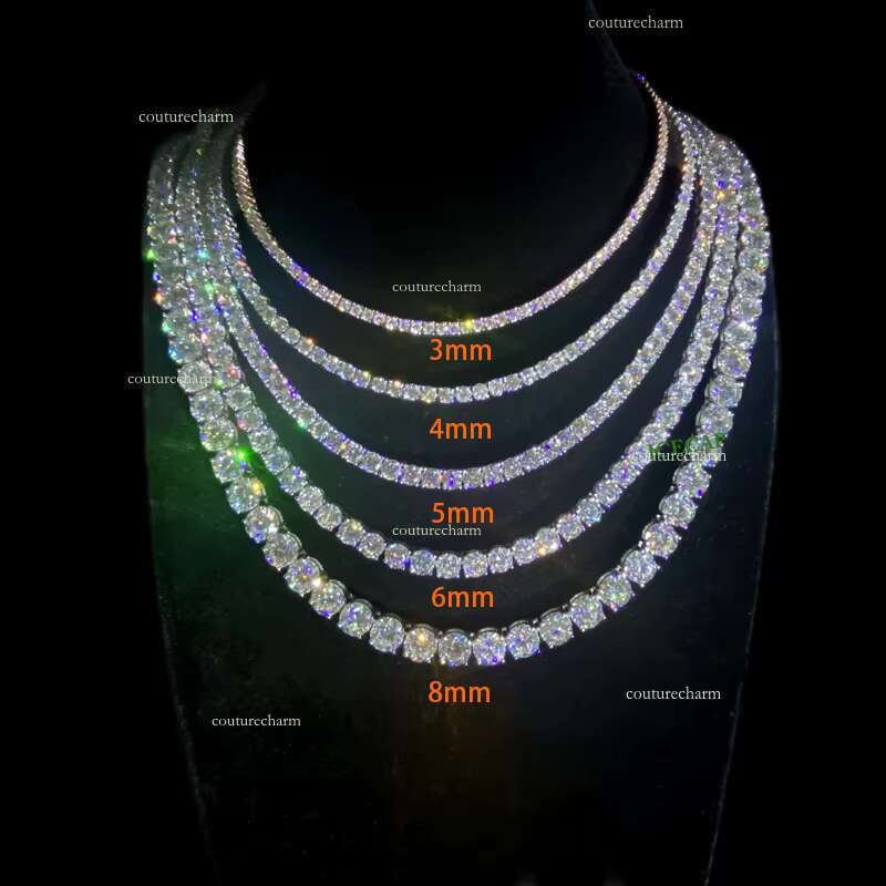 Fine Jewelry Round Cut VVS Moissanite Sier Dia Mossinate Tennis Chain Necklace Ice Hiphop k