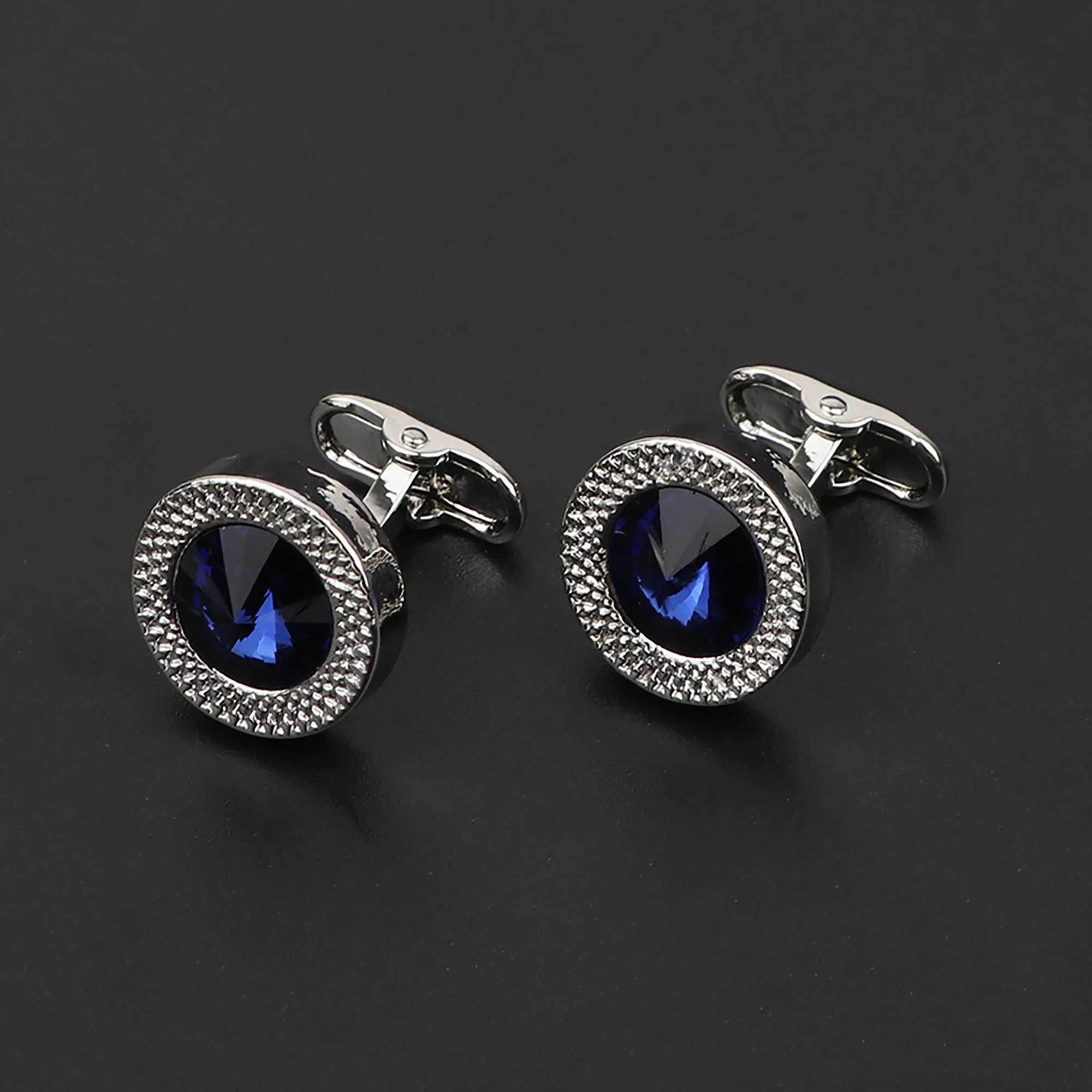 Luxury copper stainless steel round shiny rhinestone cufflinks high-end mens shirt set cufflinks wedding party daily accessoriesT250412