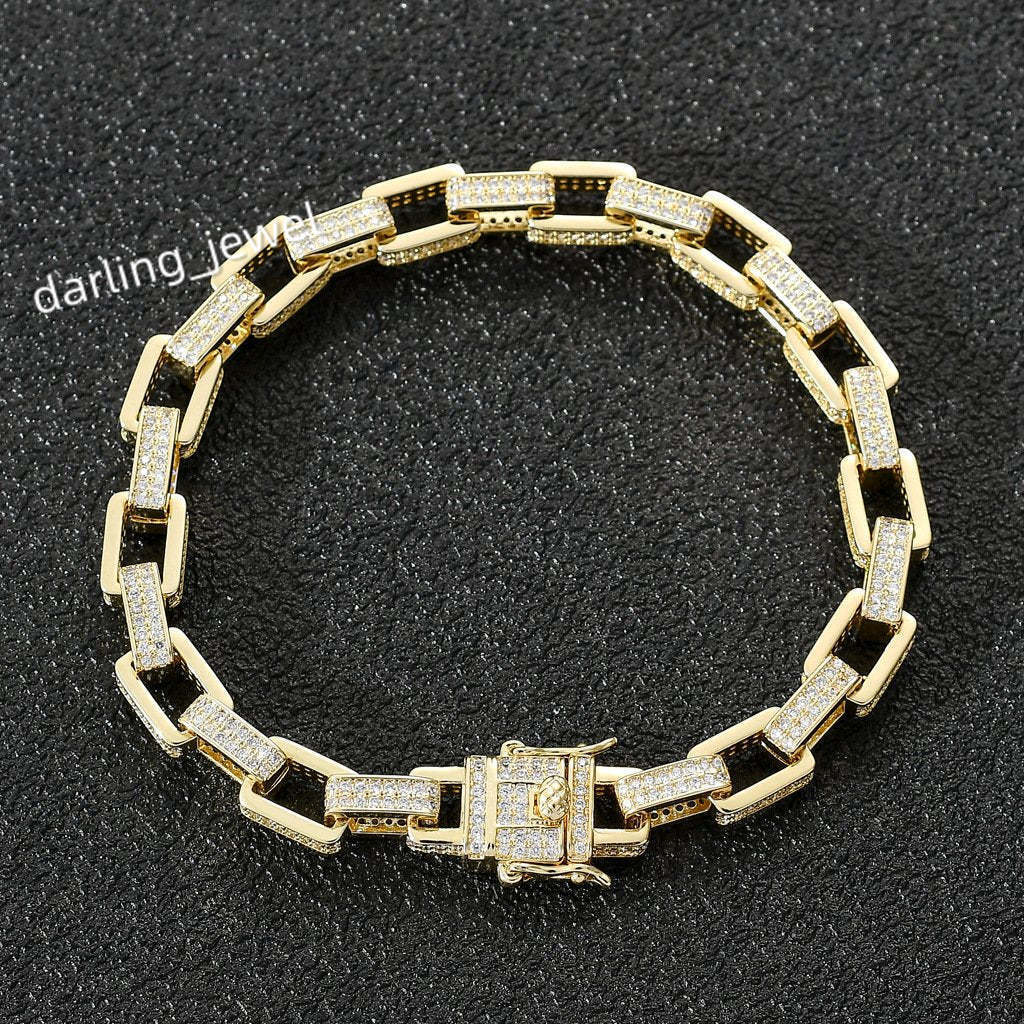 Iced Out Moissanite Diamond Gold Jewelry Custom Hip Hop Jewelry Gold Plated Cuban Chain Bracelets