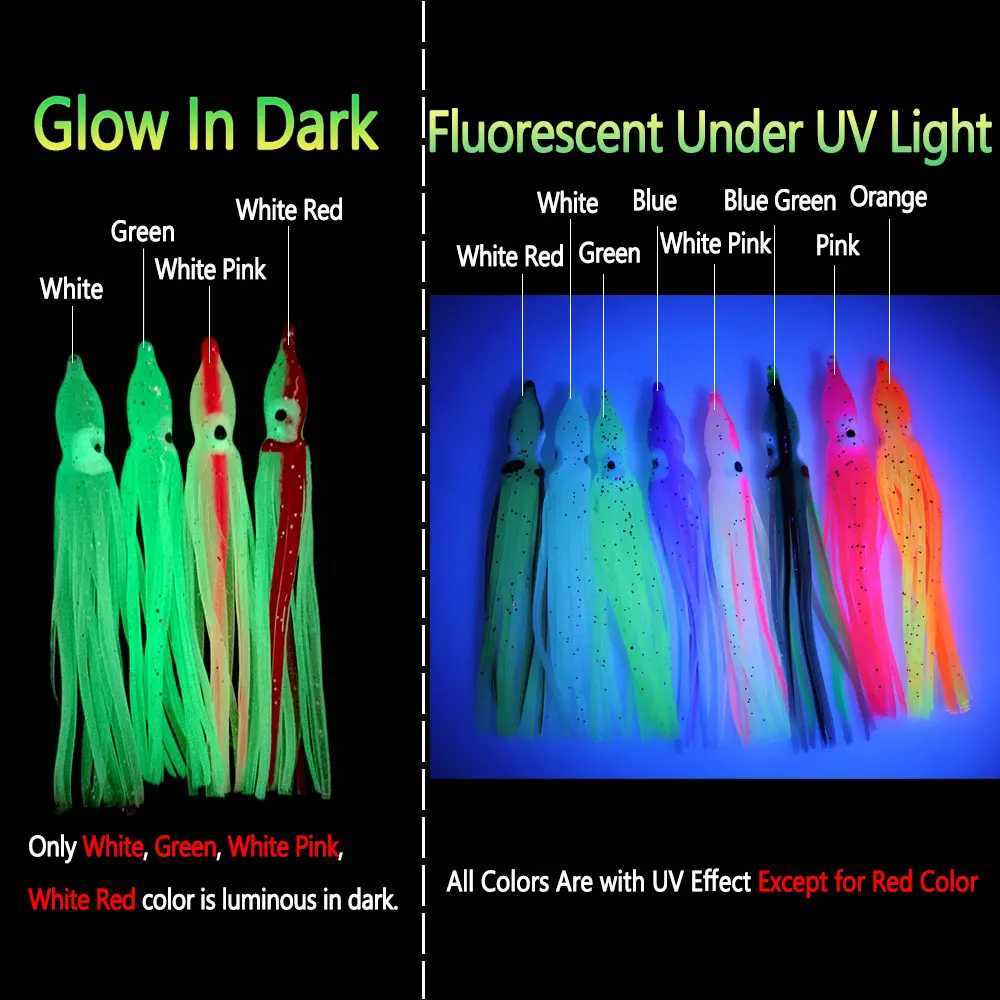 Bimoo 2bags=10pcs 9cm Soft Squid Skirts Orange Red Blue Luminous Plastic Octopus Skirt Saltwater Fishing Lures Baits Z250411