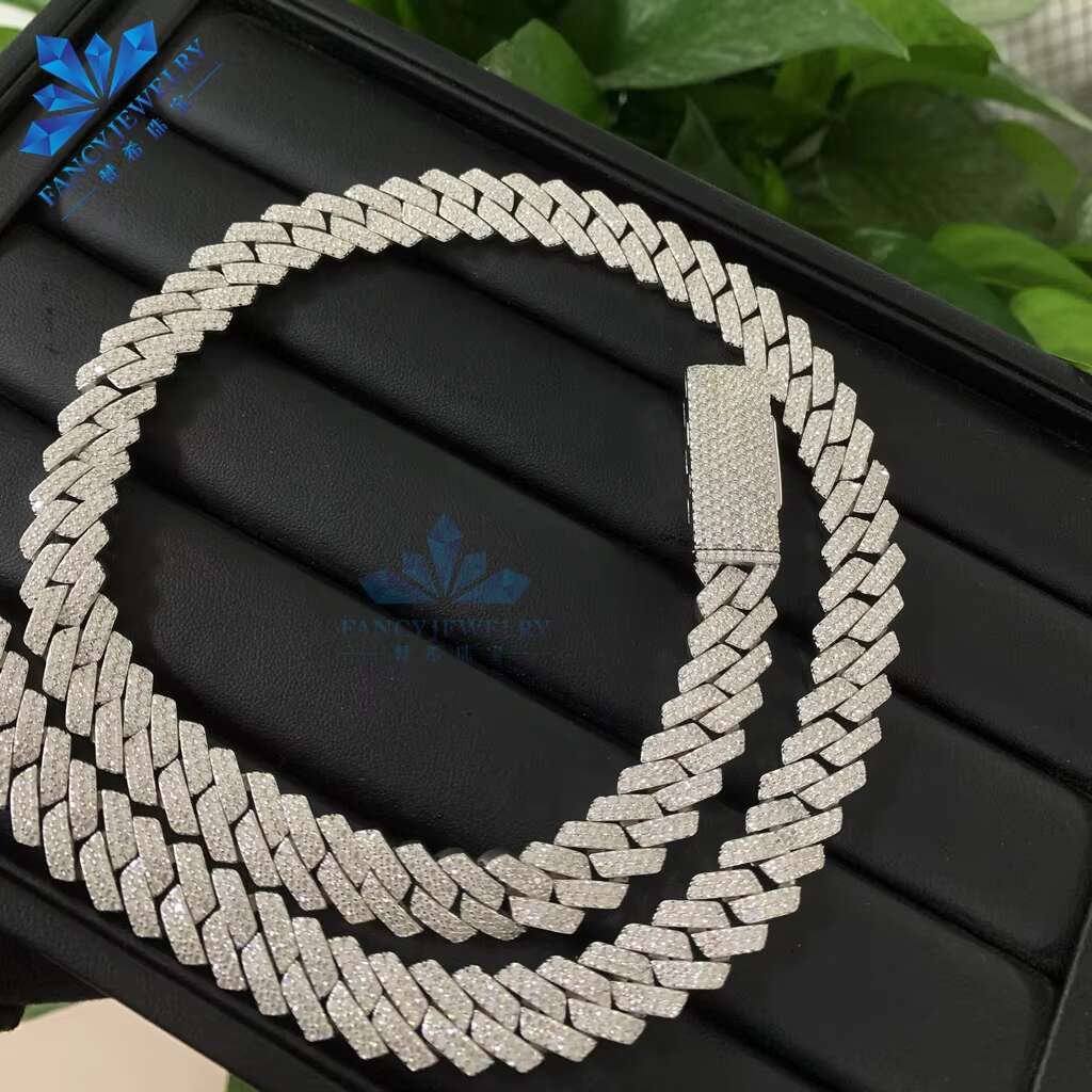 Moissanite Iced Out Chain Vvs Diamond 925 Silver Cuban Link Necklace Cheap Price Hip 8mm 10mm 12mm Wide Cuban Chain