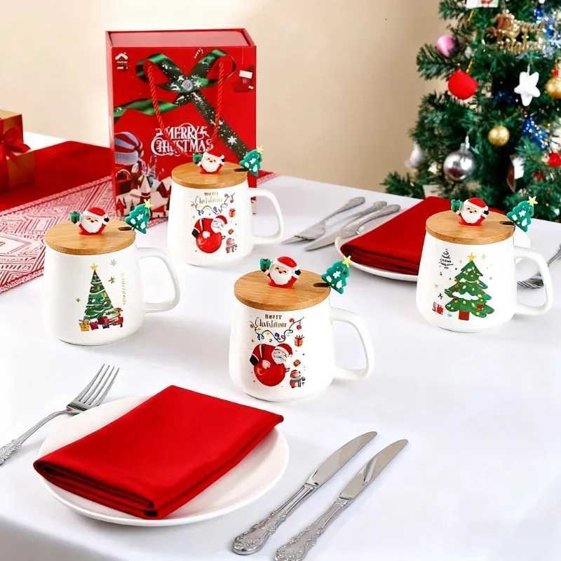 Christmas Christmas cartoon cute gift creative Santa cup ceramic spoon with lid souvenir mug Y251112