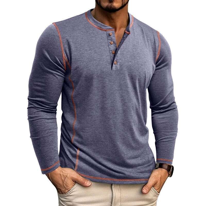 Men autumn winter plus long sleeved T-shirt, European and American men's Henry shirt, four button top new casual fashion trend clothing