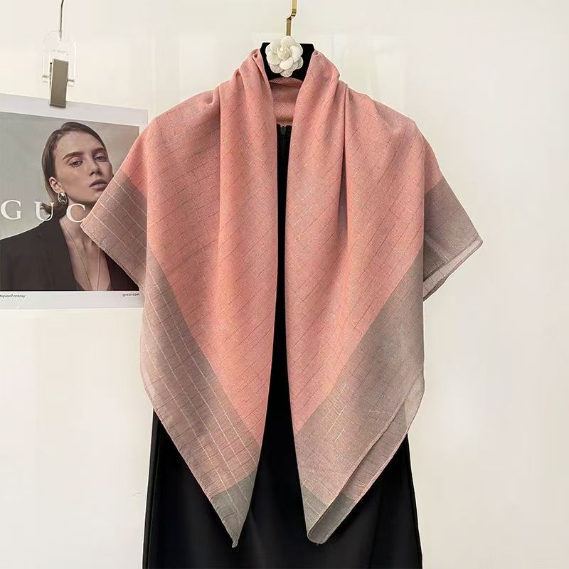 T460 Spring and Summer Fashion Scarf Cotton and Linen Large Square Scarf High-grade Silk Scarf Shawl Color Silk Thread Head Scarf