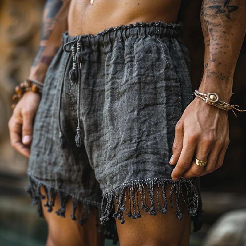 Casual Loose Patchwork Mens Cotton Summer Daily Leisure Breathable Drawstring For Men Beach Vintage rals Shorts